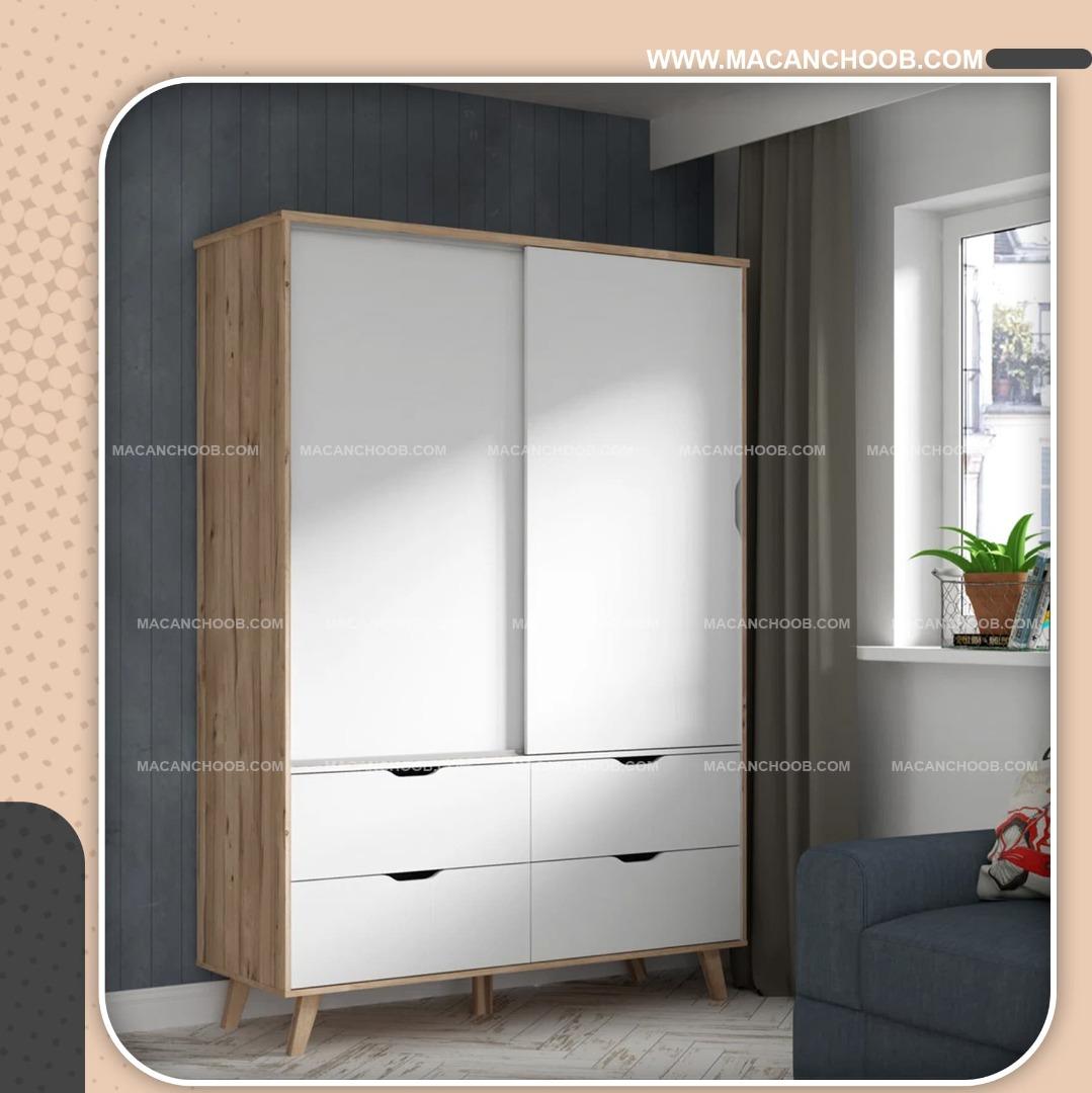 کمد لباس درب ریلی کشو دار پایه مخروطی عرض 140 مدل HAKAN